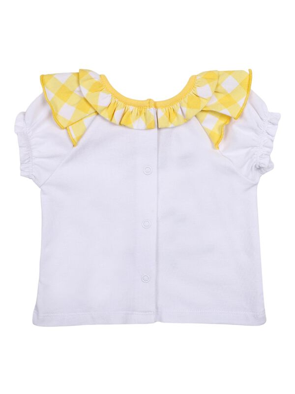 Girls White & Yellow Printed T- Shirt with Short Pants image number 1